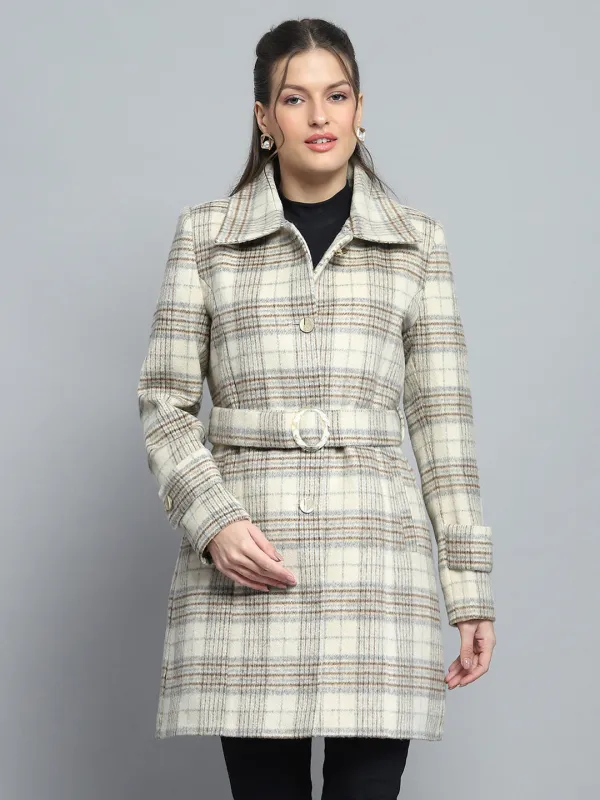 Women Beige Check Collar Full Sleeve Coat sold by Monte Carlo