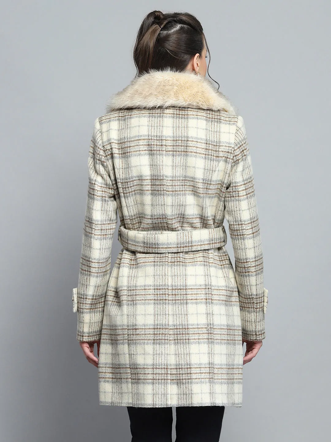 Women Beige Check Collar Full Sleeve Coat sold by Monte Carlo product image thumbnail 5