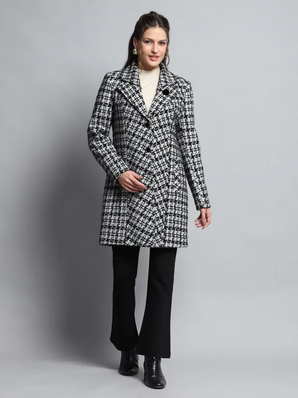 Women Black & White Check Notch Lapel Collar Full Sleeve Coat sold by Monte Carlo