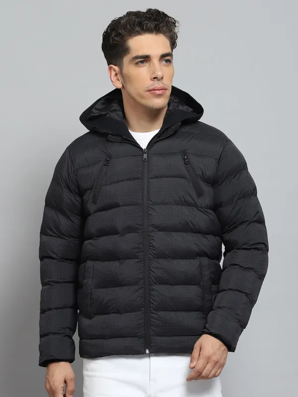 Men Black Solid Hooded Full Sleeve Jacket sold by Monte Carlo