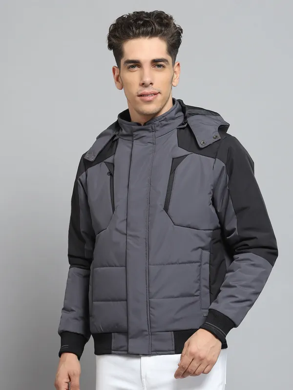 Men Grey Solid Detachable Hood Full Sleeve Jacket sold by Monte Carlo