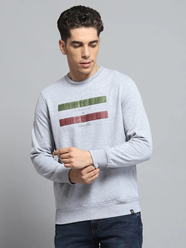 Men Grey Printed Round Neck Full Sleeve Sweatshirt sold by Monte Carlo