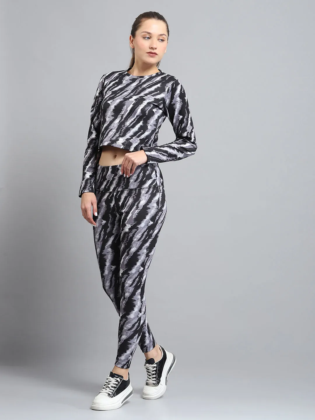 Rock.it Women Black Printed Round Neck Full Sleeve Tracksuit sold by Monte Carlo product image thumbnail 3