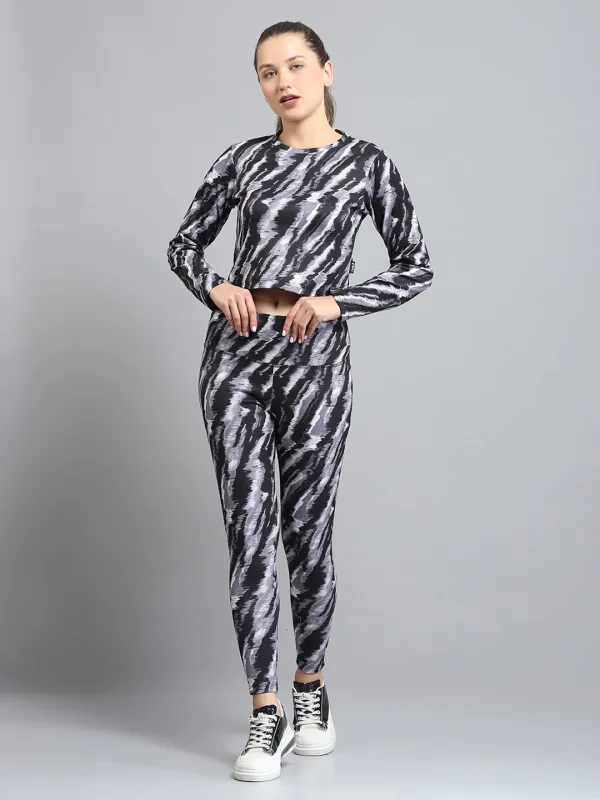 Rock.it Women Black Printed Round Neck Full Sleeve Tracksuit sold by Monte Carlo