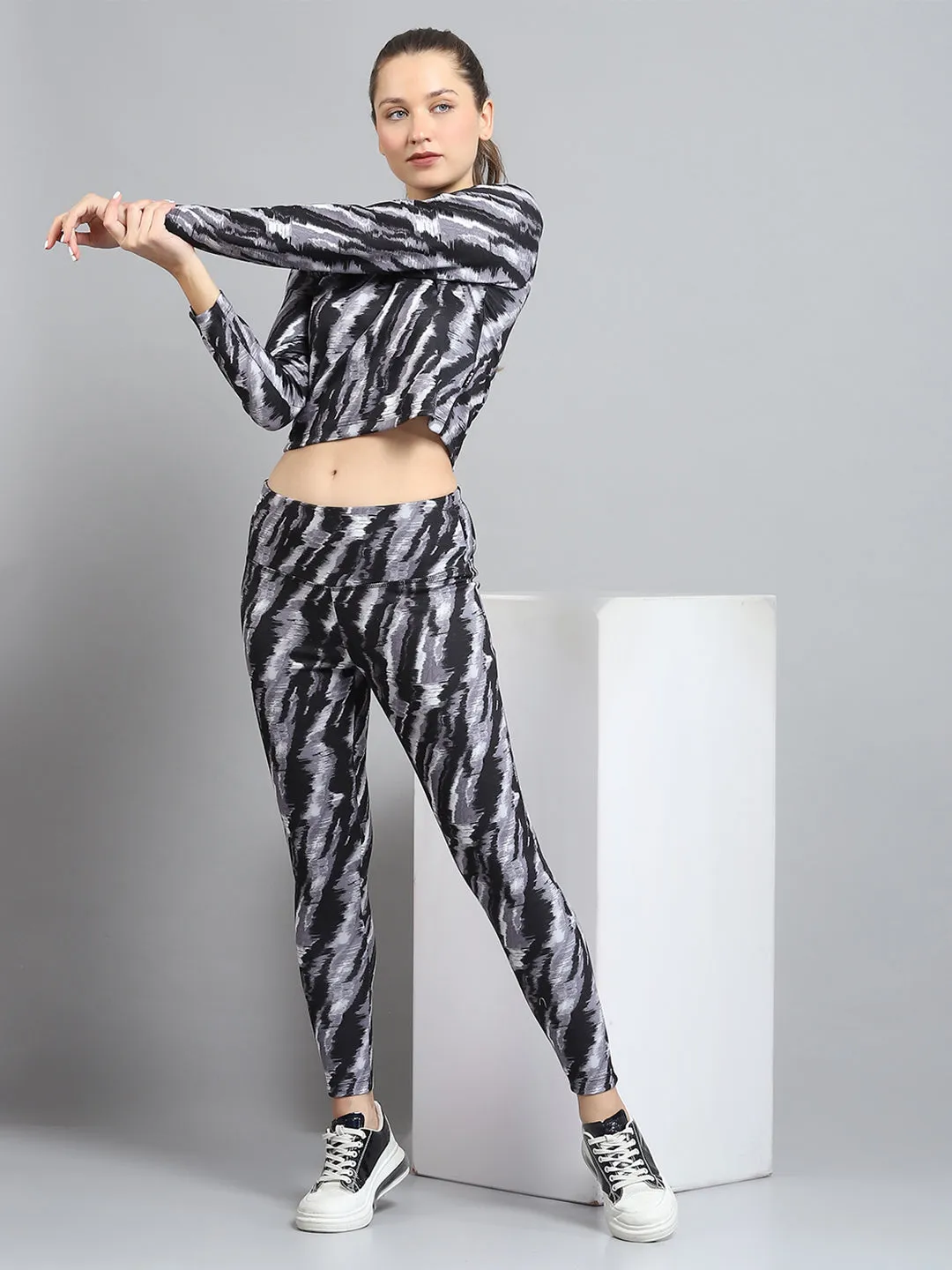 Rock.it Women Black Printed Round Neck Full Sleeve Tracksuit sold by Monte Carlo product image thumbnail 2