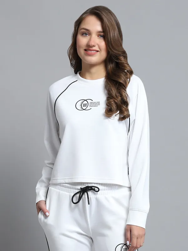 Rock.it Women White Self Design Round Neck Full Sleeve Sweatshirt sold by Monte Carlo