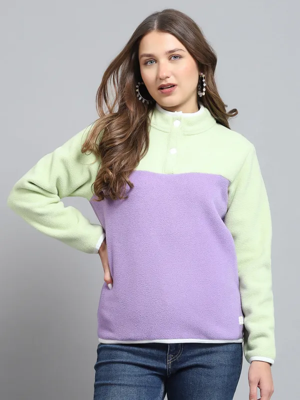 Rock.it Women Purple & Green Self Design Mock Neck Full Sleeve Sweatshirt sold by Monte Carlo