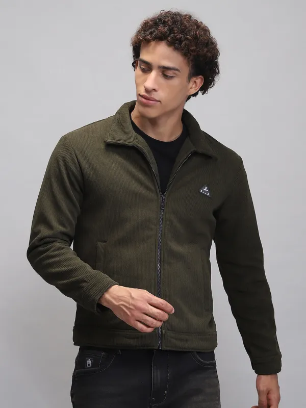 Rock.it Men Olive Solid Collar Full Sleeve Knitted Jacket sold by Monte Carlo