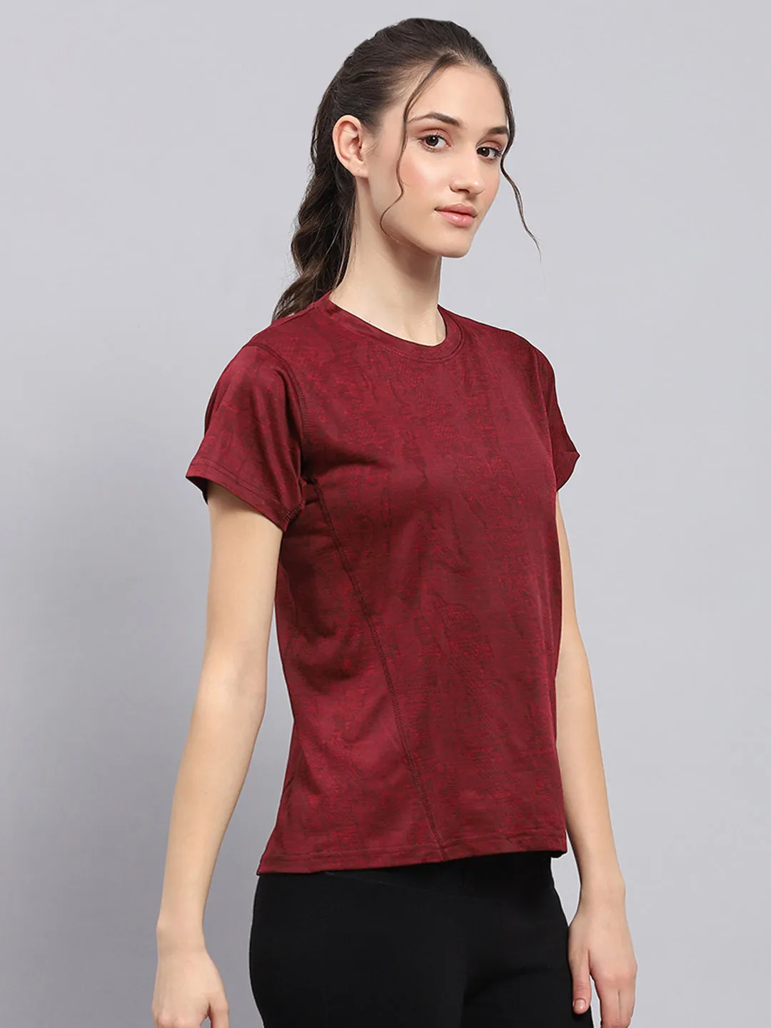 Rock.it Women Maroon Printed Round Neck Half Sleeve Top sold by Monte Carlo product image thumbnail 4