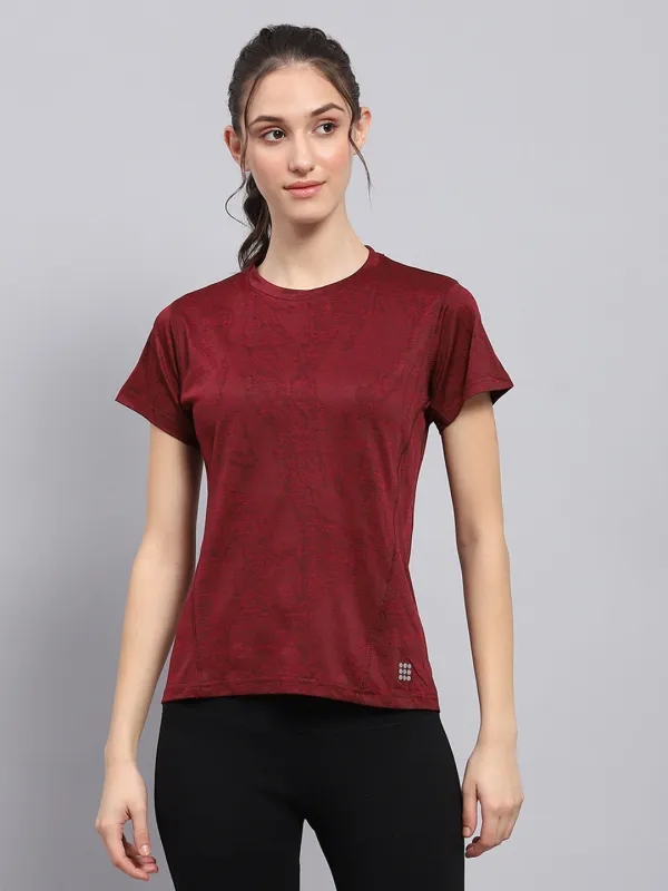 Rock.it Women Maroon Printed Round Neck Half Sleeve Top sold by Monte Carlo