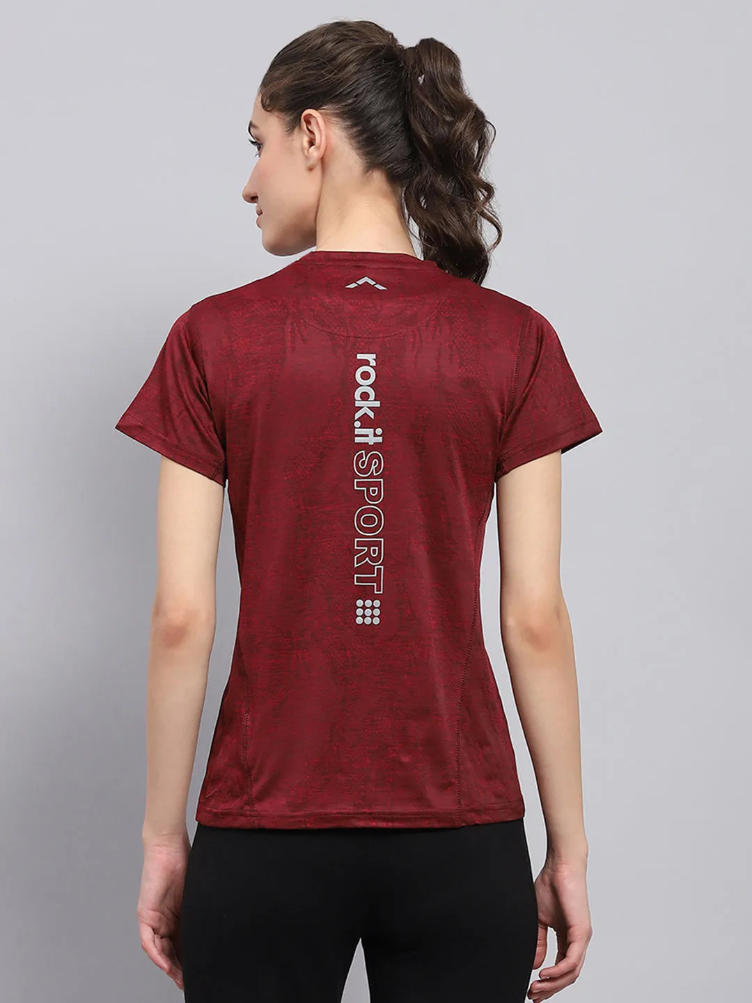Rock.it Women Maroon Printed Round Neck Half Sleeve Top sold by Monte Carlo product image thumbnail 5