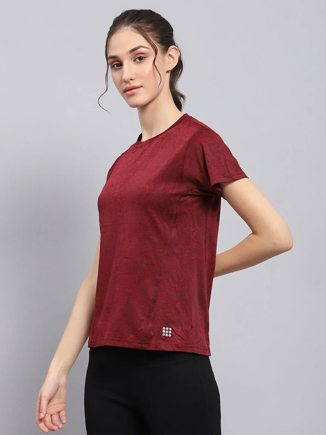 Rock.it Women Maroon Printed Round Neck Half Sleeve Top sold by Monte Carlo product image thumbnail 3