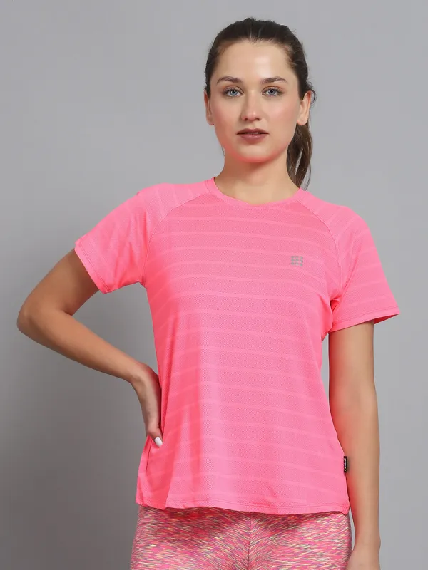 Rock.it Women Pink Self Design Round Neck Half Sleeve Top sold by Monte Carlo