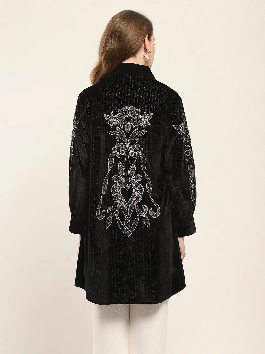 Women Black Self Design Front Open Full Sleeve Shrug sold by Monte Carlo product image thumbnail 5