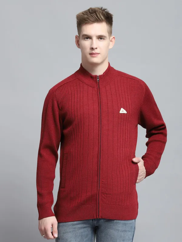 Men Maroon Solid Mock Neck Full Sleeve Pullover sold by Monte Carlo