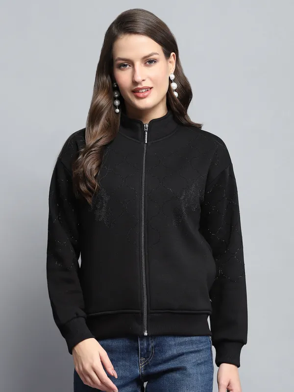 Women Black Printed Mock Neck Full Sleeve Sweatshirt sold by Monte Carlo