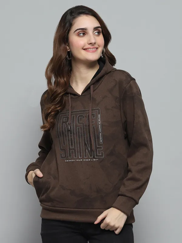 Women Brown Printed Hooded Full Sleeve Sweatshirt sold by Monte Carlo