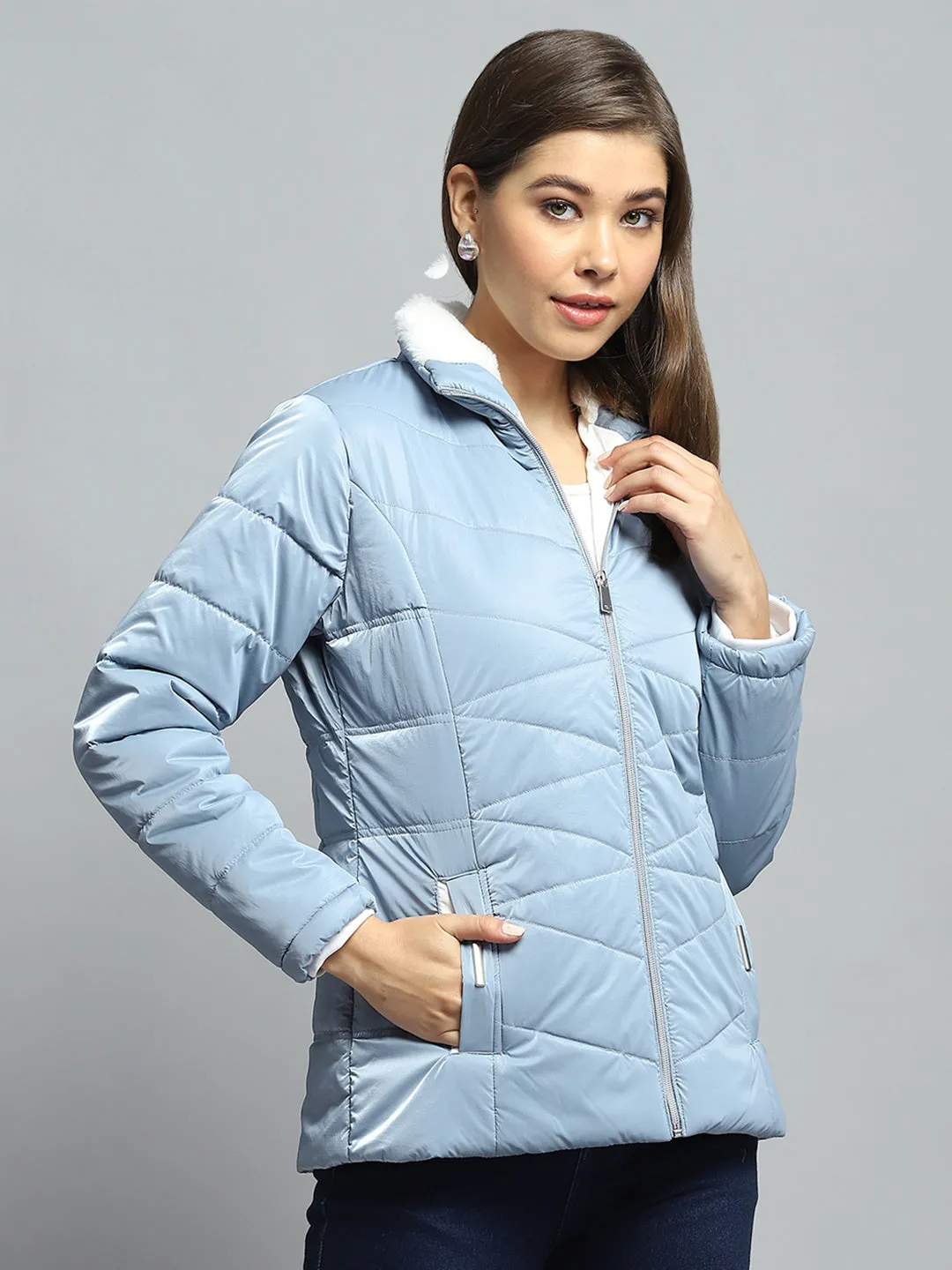 Women Blue Solid Collar Full Sleeve Jacket sold by Monte Carlo product image thumbnail 4