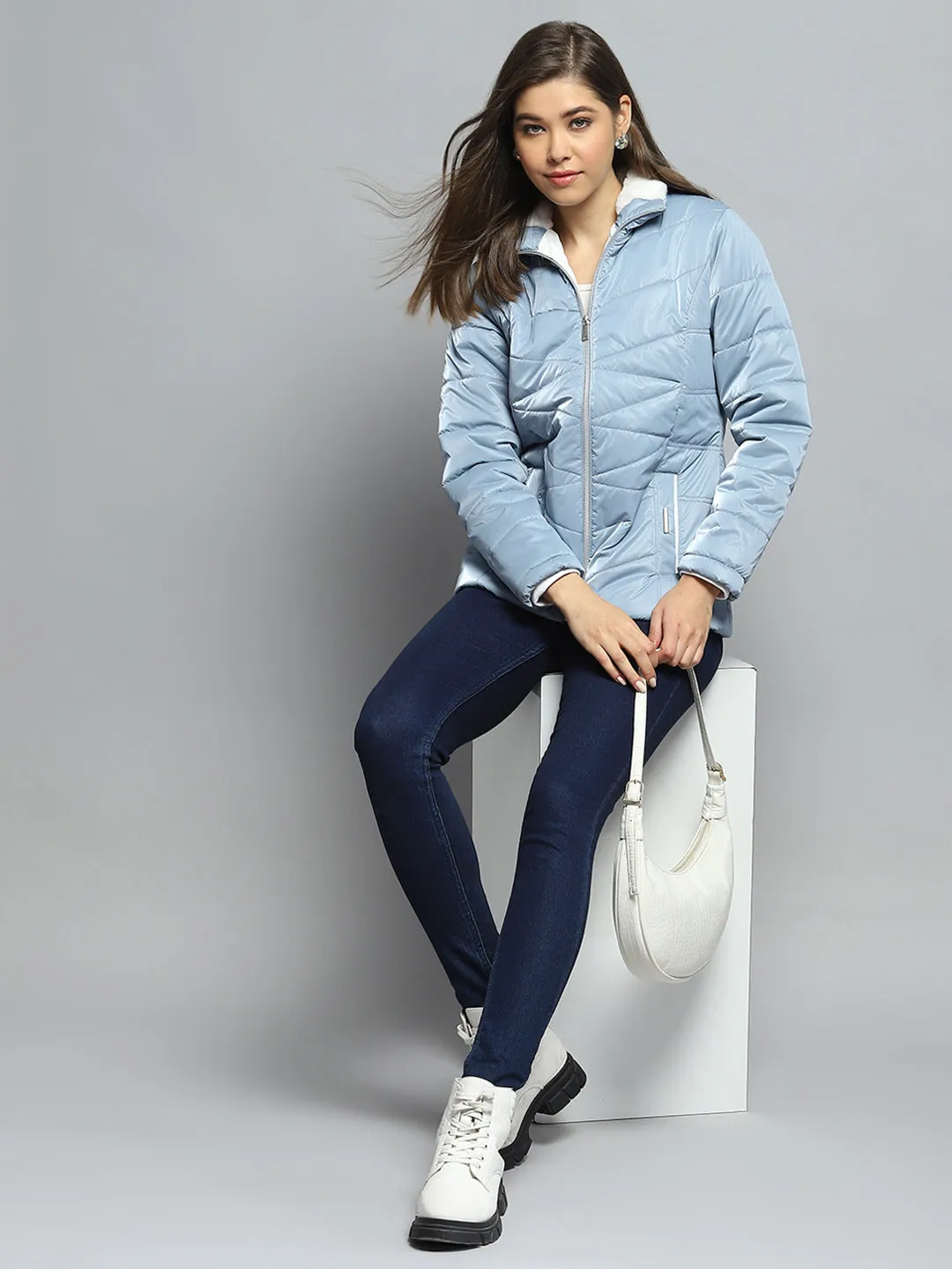 Women Blue Solid Collar Full Sleeve Jacket sold by Monte Carlo product image thumbnail 2
