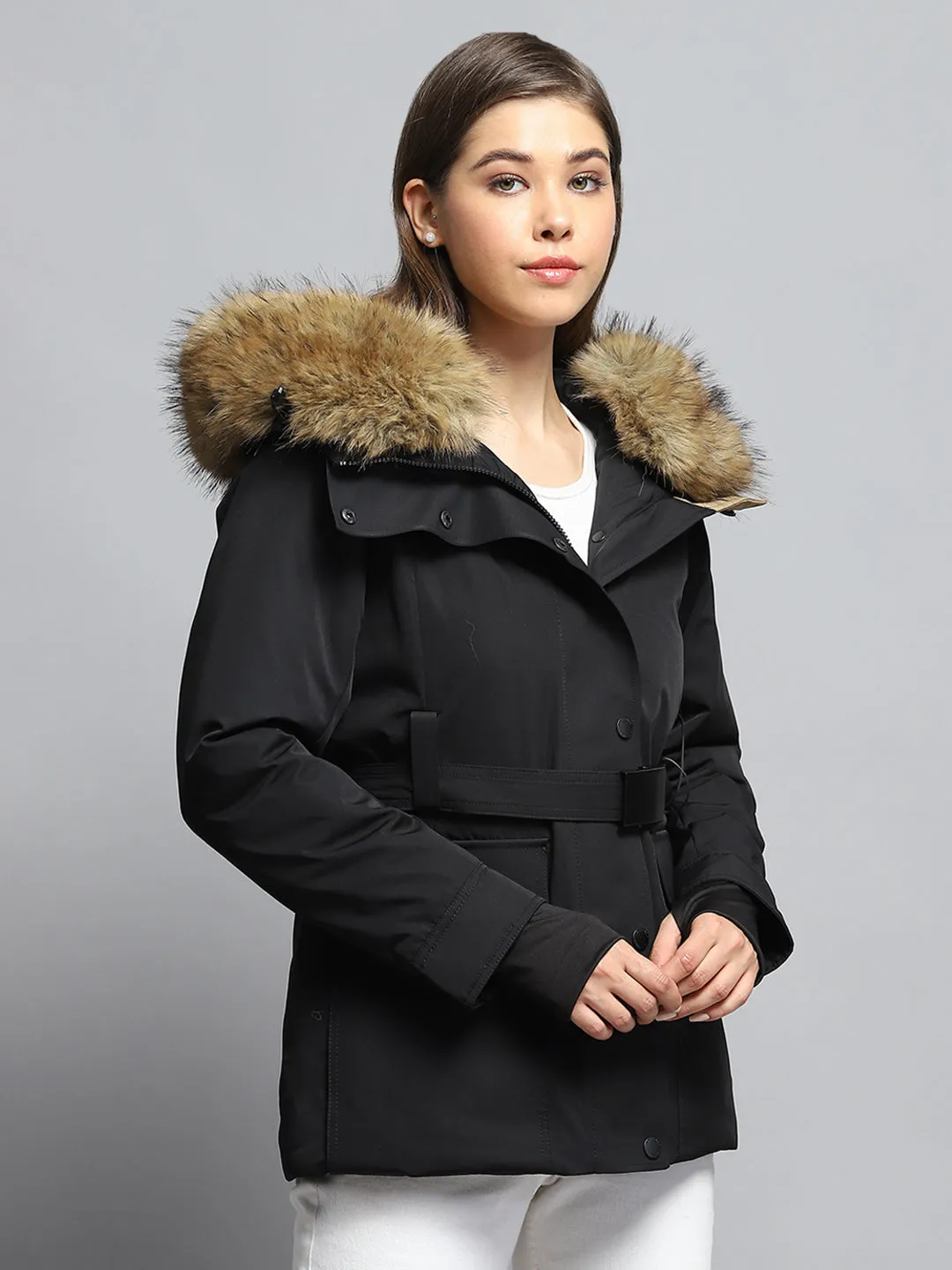 Women Black Solid Hooded Full Sleeve Jacket sold by Monte Carlo product image thumbnail 4