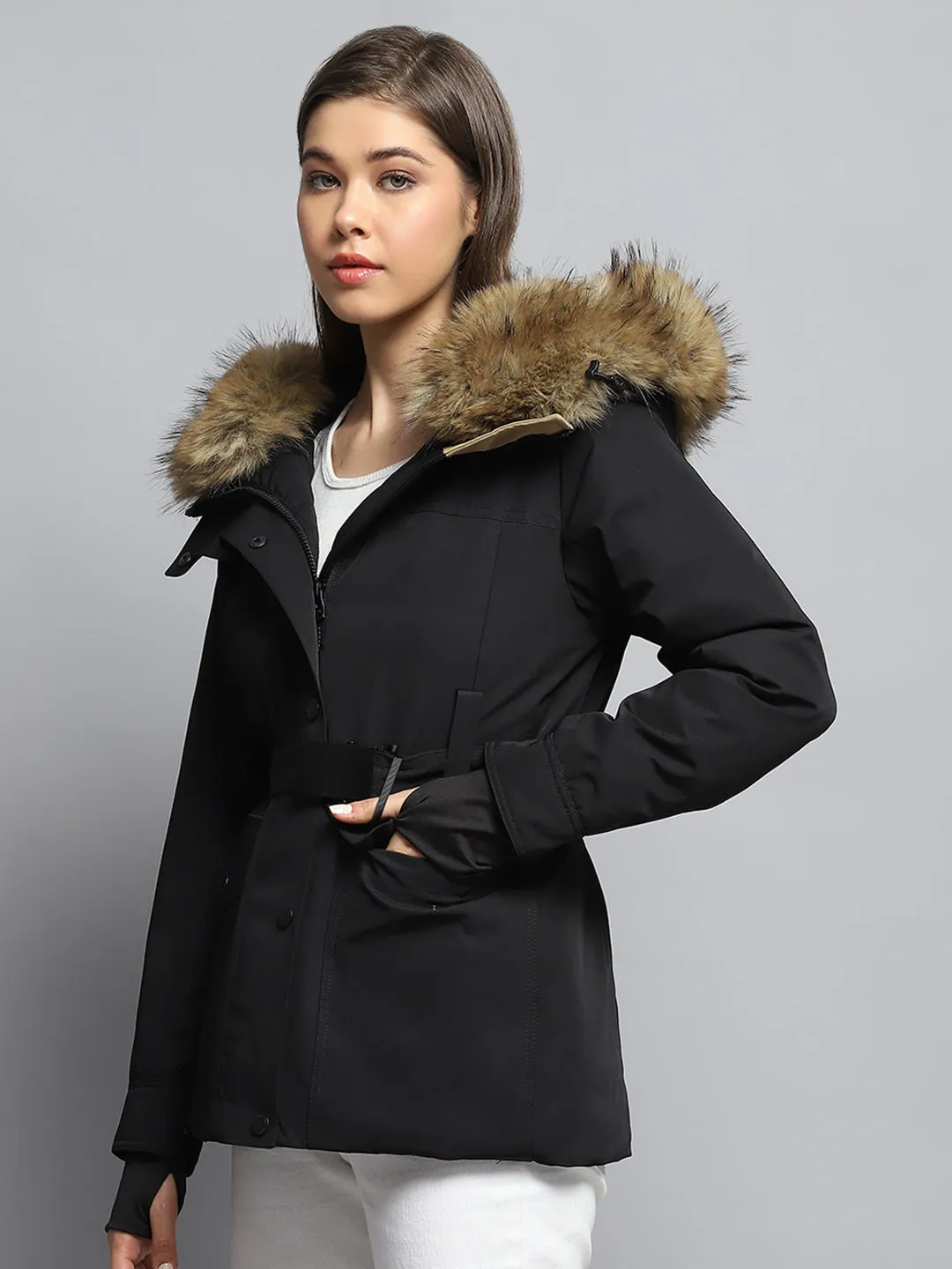 Women Black Solid Hooded Full Sleeve Jacket sold by Monte Carlo product image thumbnail 3