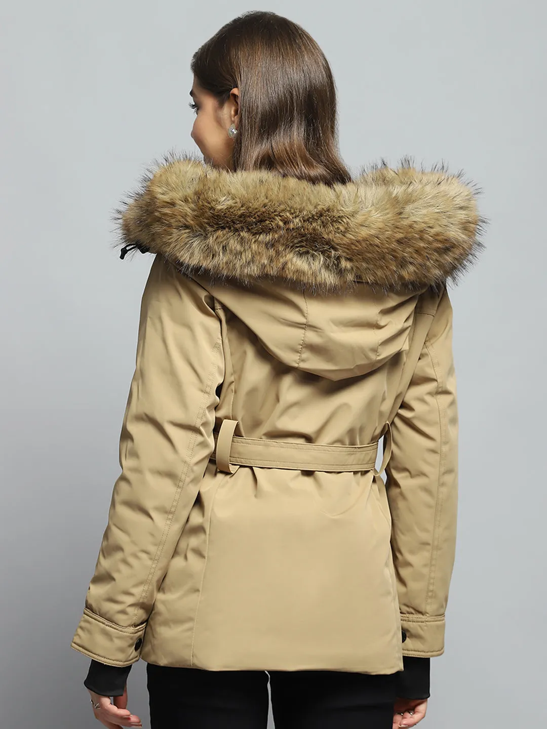 Women Khaki Solid Hooded Full Sleeve Jacket sold by Monte Carlo product image thumbnail 5