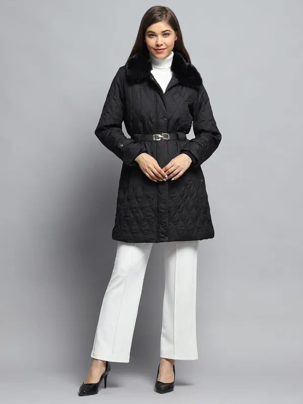 Women Black Self Design Collar Full Sleeve Jacket sold by Monte Carlo