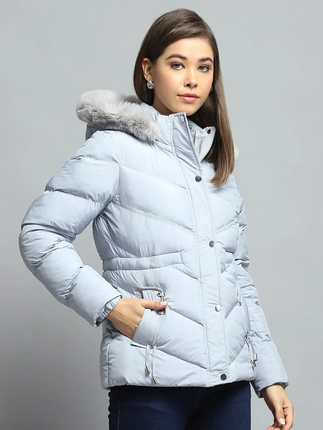 Women Grey Solid Detachable Hood Full Sleeve Jacket sold by Monte Carlo product image thumbnail 4