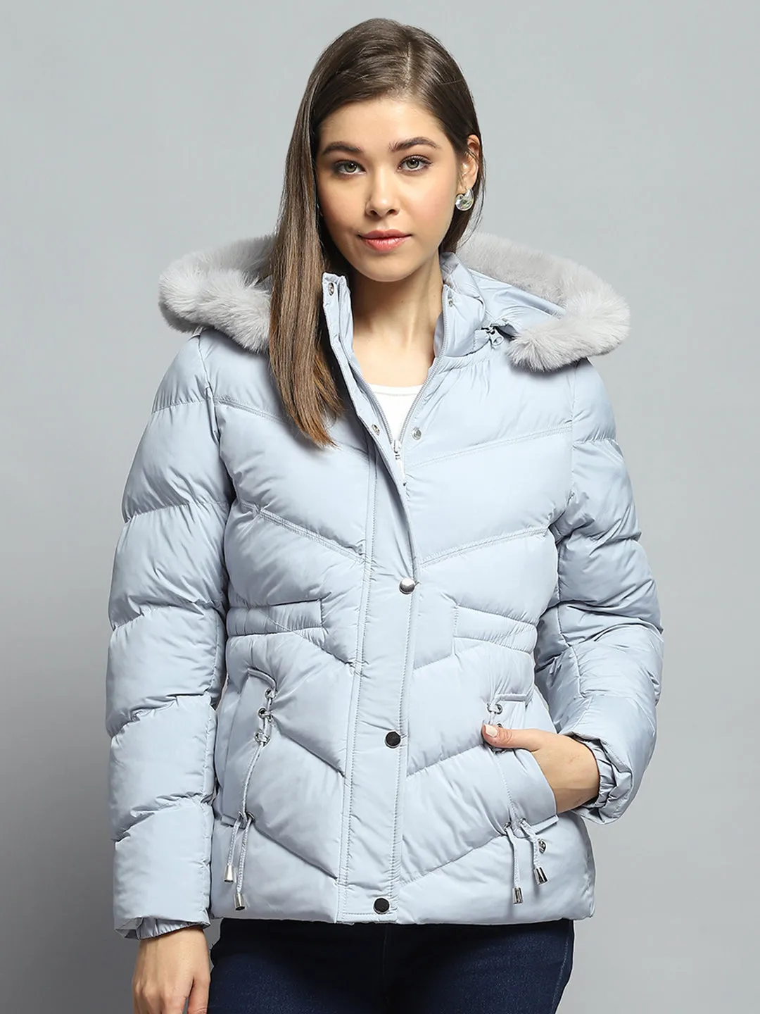 Women Grey Solid Detachable Hood Full Sleeve Jacket sold by Monte Carlo