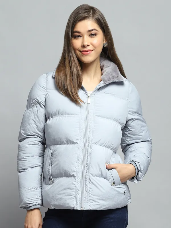 Women Grey Self Design Collar Full Sleeve Jacket sold by Monte Carlo