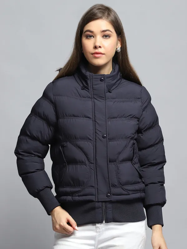 Women Navy Blue Self Design Collar Full Sleeve Jacket sold by Monte Carlo