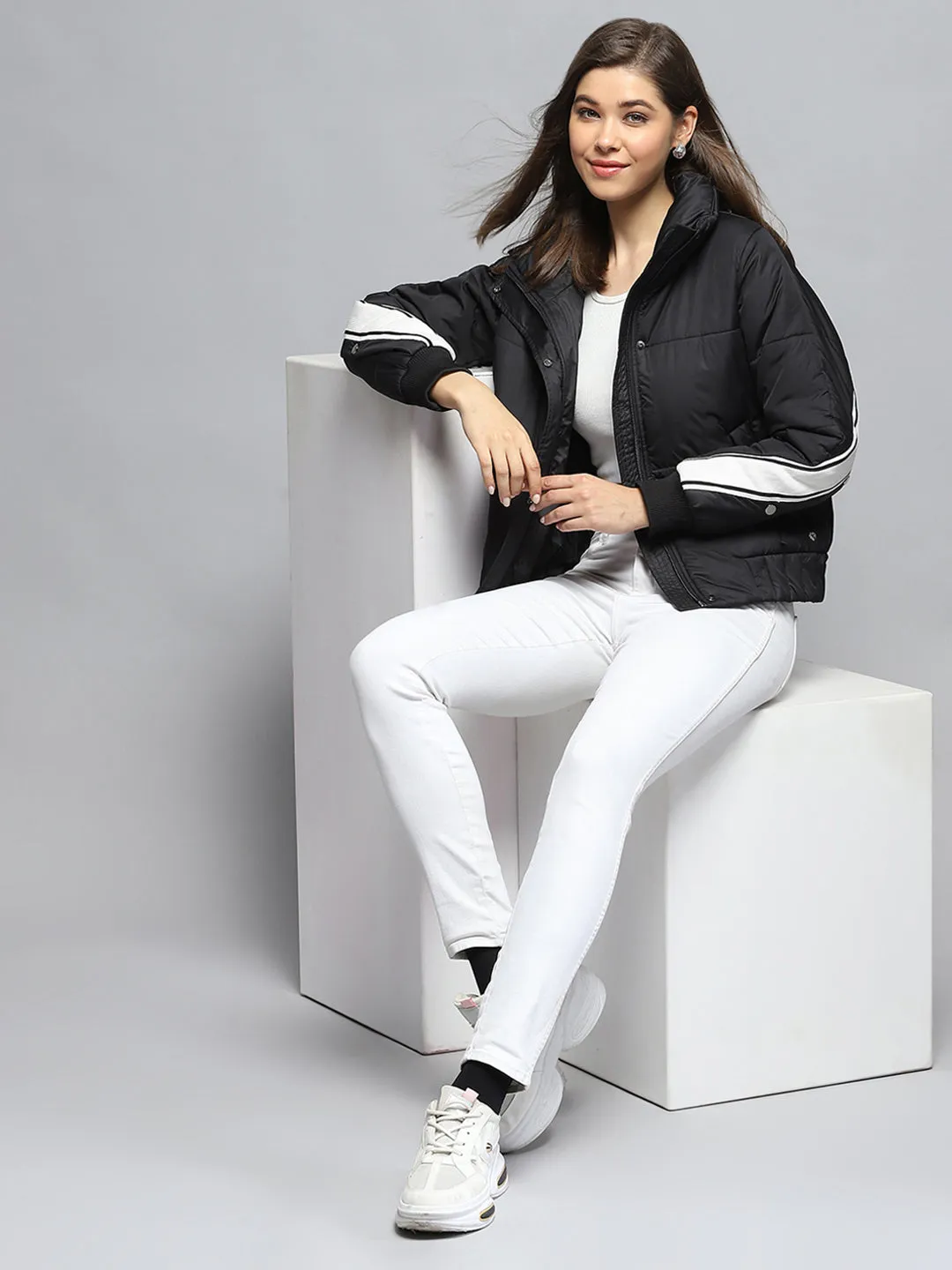 Women Black Solid Collar Full Sleeve Jacket sold by Monte Carlo product image thumbnail 2
