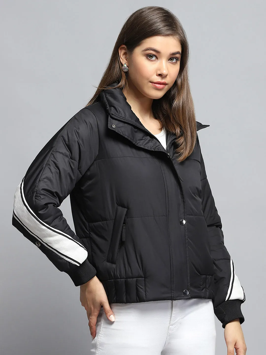 Women Black Solid Collar Full Sleeve Jacket sold by Monte Carlo product image thumbnail 4