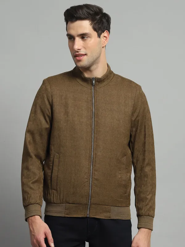 Luxuria Men Mustard Solid Mock Neck Full Sleeve Jacket sold by Monte Carlo