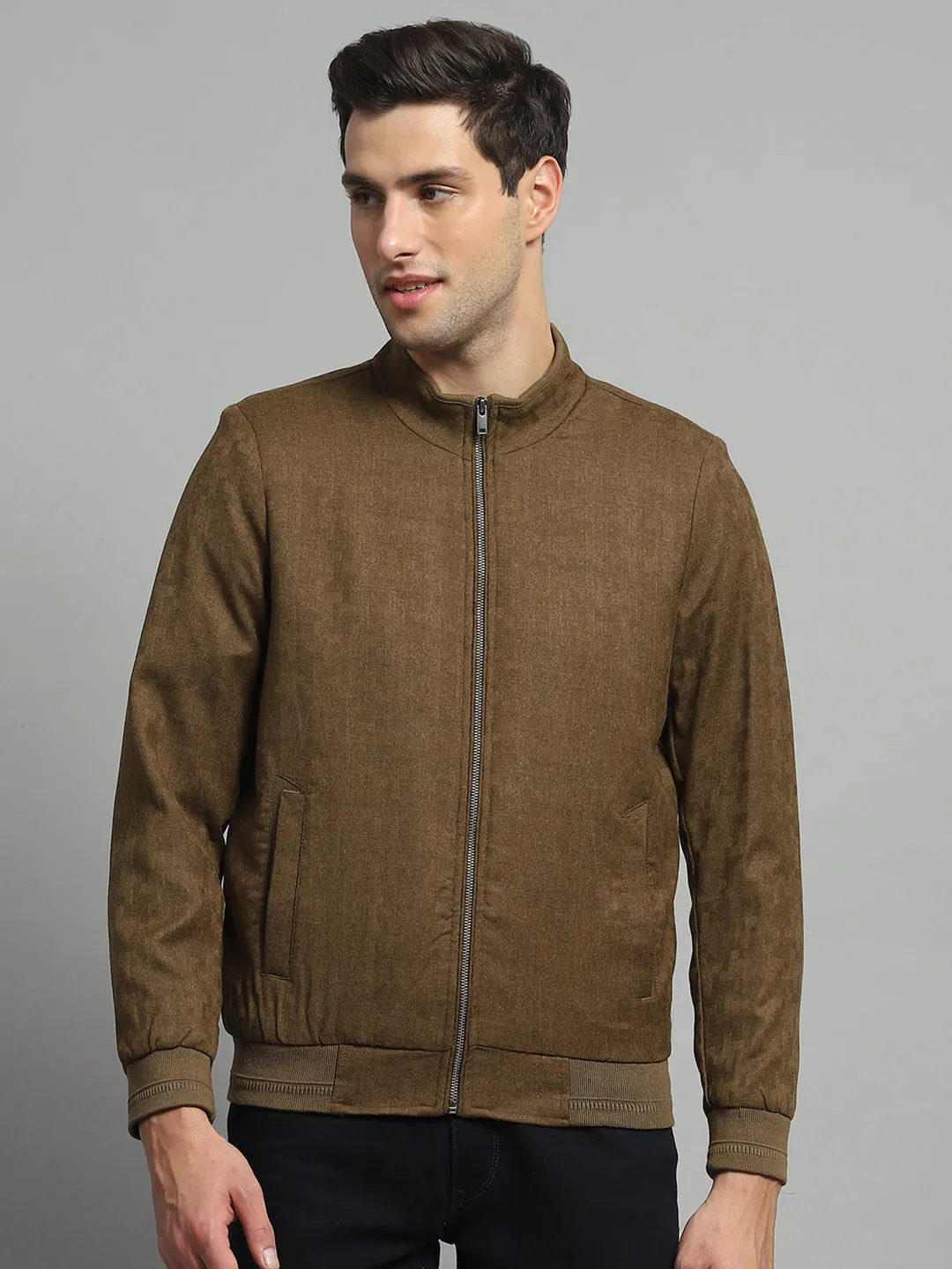 Luxuria Men Mustard Solid Mock Neck Full Sleeve Jacket sold by Monte Carlo