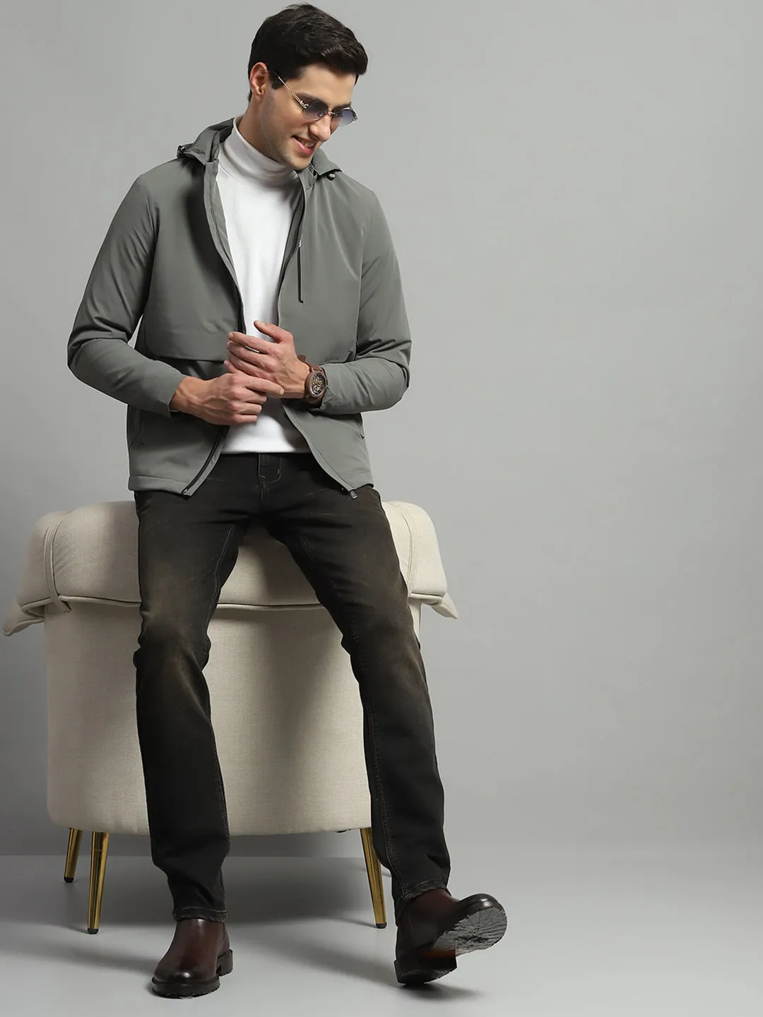 Luxuria Men Olive Solid Detachable Hood Full Sleeve Jacket sold by Monte Carlo product image thumbnail 2