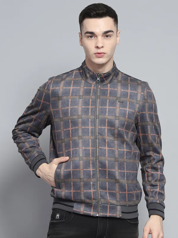 Men Grey Solid Mock Neck Full Sleeve Reversible Jacket sold by Monte Carlo