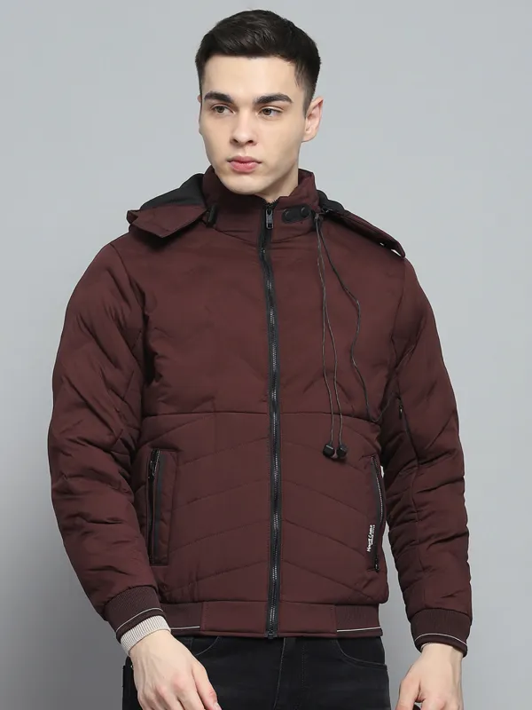 Men Maroon Solid Detachable Hood Full Sleeve Jacket sold by Monte Carlo