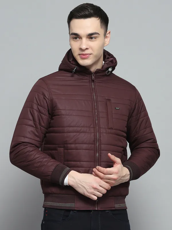 Men Maroon Solid Hooded Full Sleeve Jacket sold by Monte Carlo