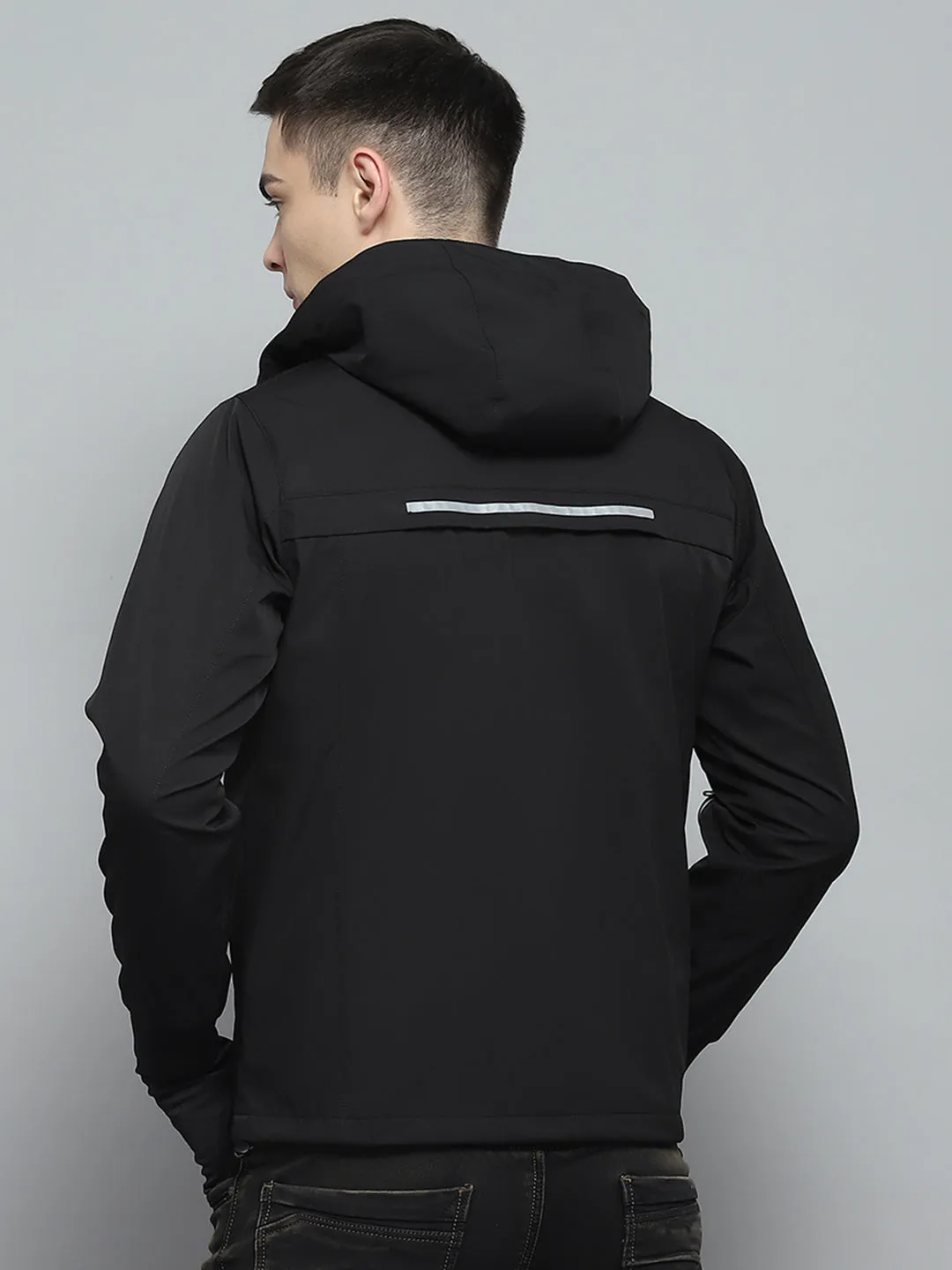Men Black Solid Detachable Hood Full Sleeve Jacket sold by Monte Carlo product image thumbnail 5