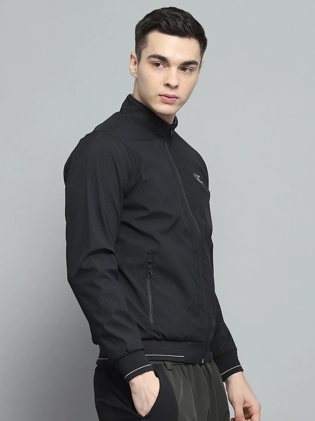 Men Black Solid Mock Neck Full Sleeve Jacket sold by Monte Carlo product image thumbnail 4
