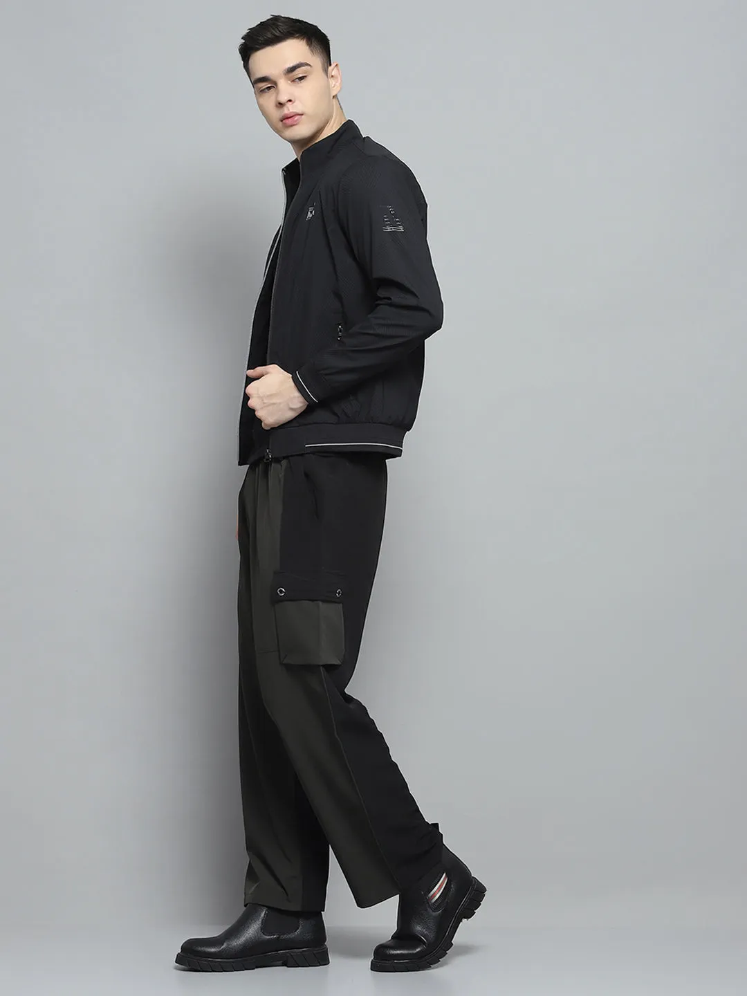 Men Black Solid Mock Neck Full Sleeve Jacket sold by Monte Carlo product image thumbnail 2