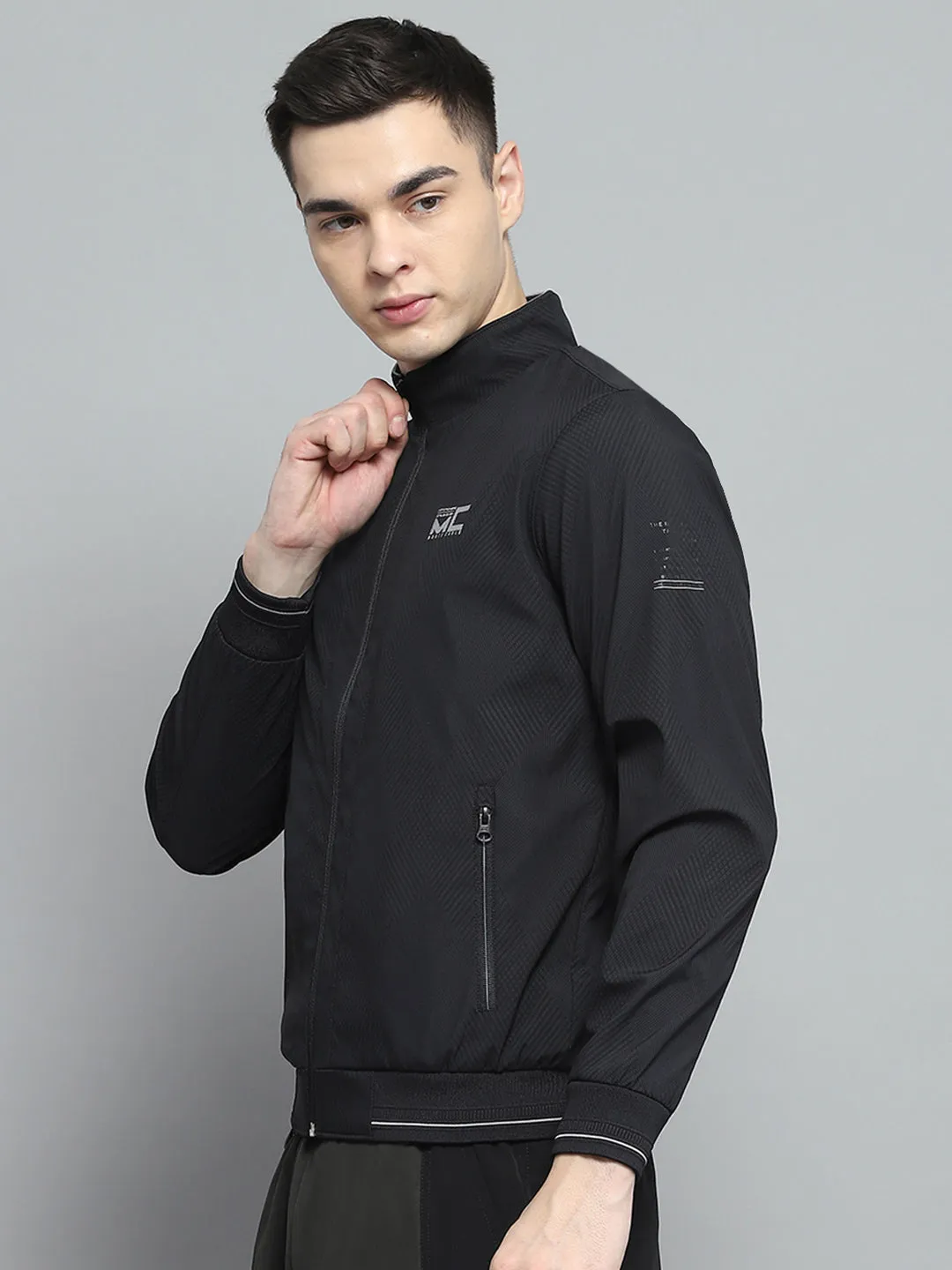 Men Black Solid Mock Neck Full Sleeve Jacket sold by Monte Carlo product image thumbnail 3