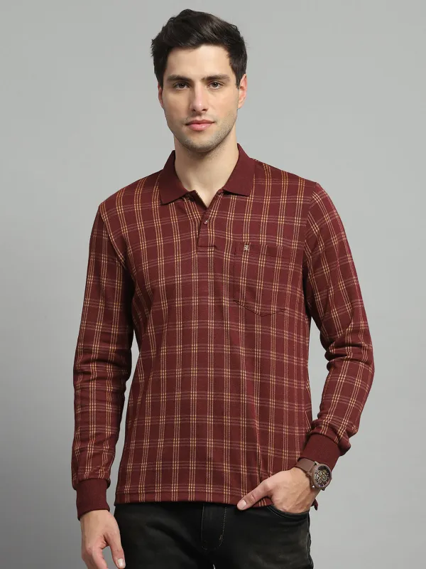 Luxuria Men Rust Check Collar Full Sleeve Winter T-Shirt sold by Monte Carlo