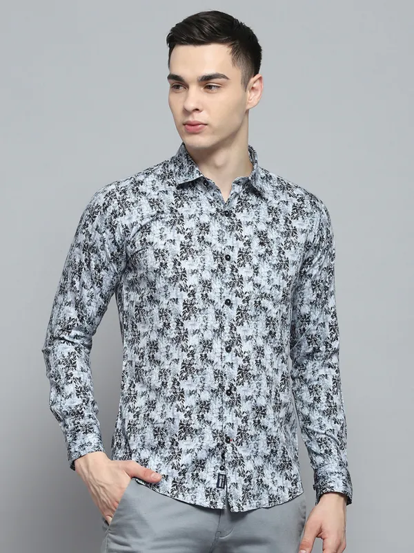 Men Grey Printed Collar Full Sleeve Shirt sold by Monte Carlo