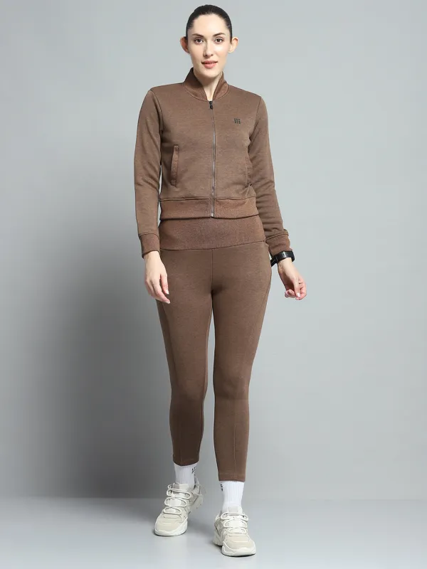 Rock.it Women Brown Solid Mock Neck Full Sleeve Tracksuit sold by Monte Carlo