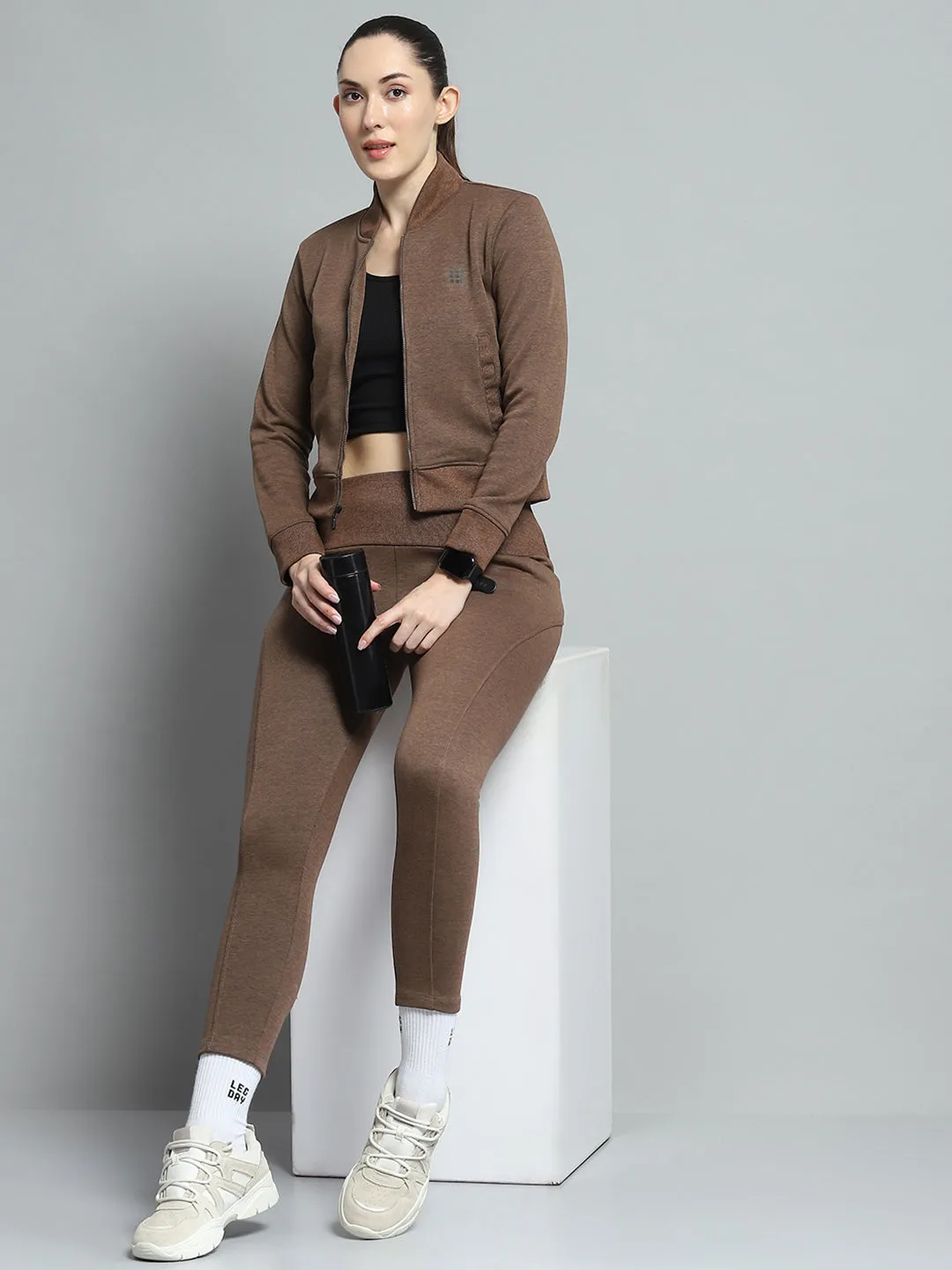 Rock.it Women Brown Solid Mock Neck Full Sleeve Tracksuit sold by Monte Carlo product image thumbnail 2