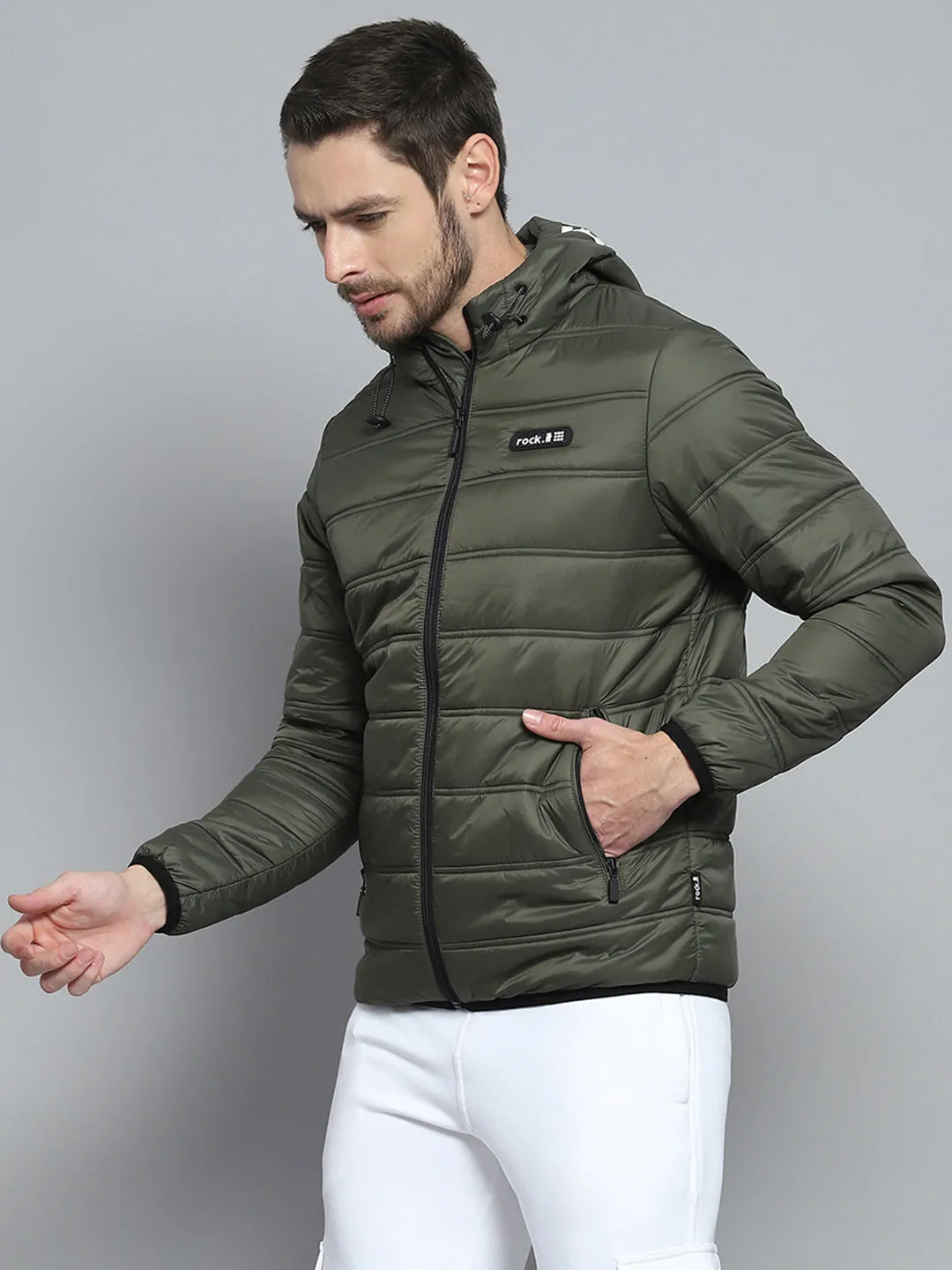 Rock.it Men Olive Printed Hooded Full Sleeve Jacket sold by Monte Carlo product image thumbnail 3