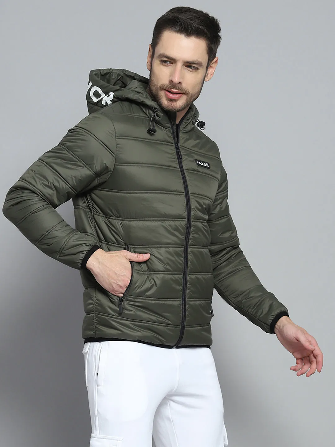 Rock.it Men Olive Printed Hooded Full Sleeve Jacket sold by Monte Carlo product image thumbnail 4