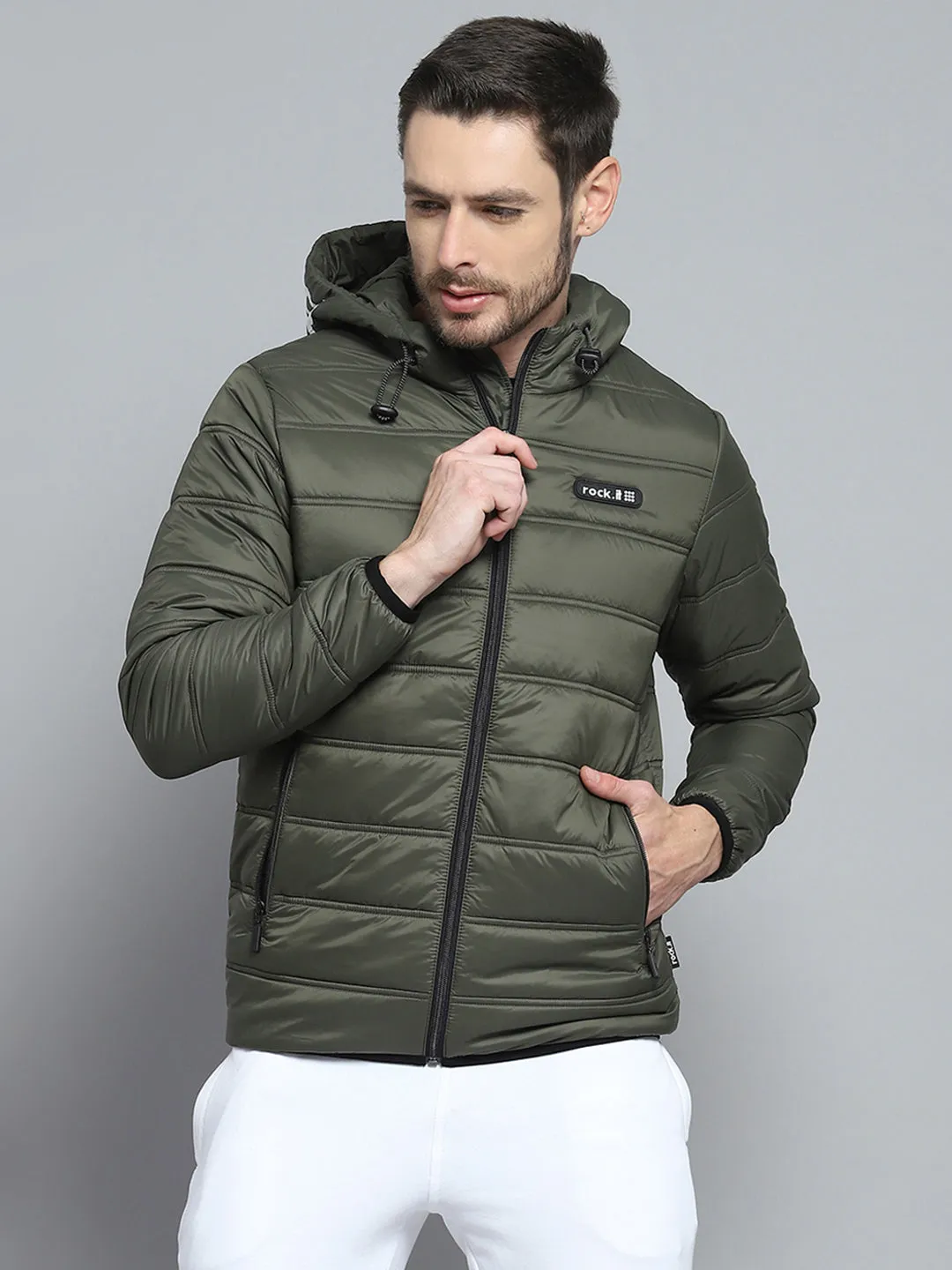 Rock.it Men Olive Printed Hooded Full Sleeve Jacket sold by Monte Carlo